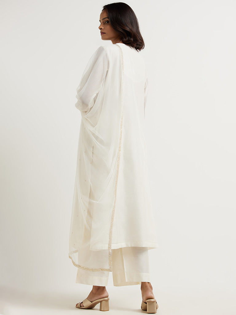 Vark Off White Kurta, Palazzos & Dupatta Set