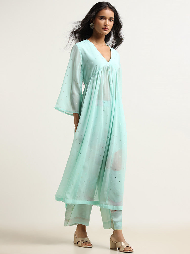 Vark Green Embellished Kurta & Palazzos Set