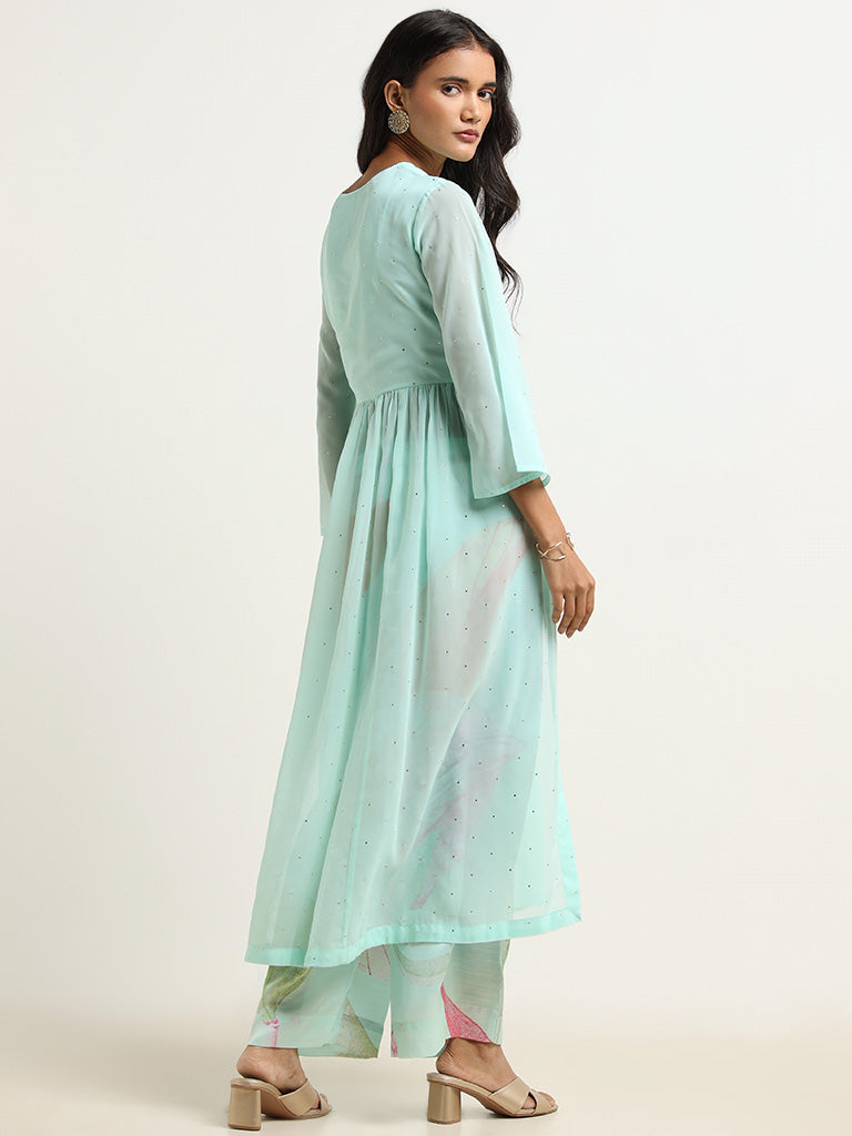 Vark Green Embellished Kurta & Palazzos Set