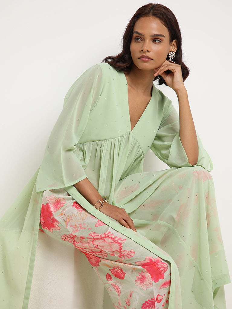 Vark Green Embellished Kurta & Palazzos Set