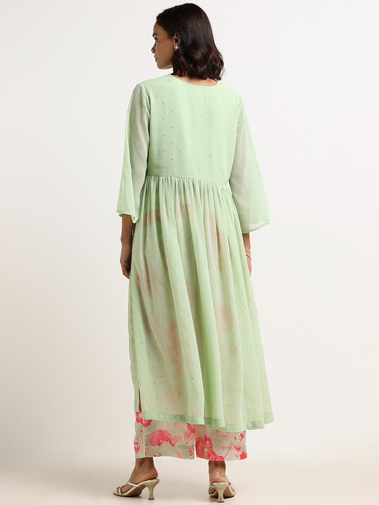 Vark Green Embellished Kurta & Palazzos Set