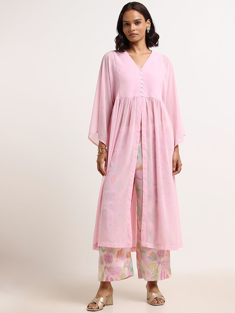 Vark Pink Printed Kurta & Palazzos Set