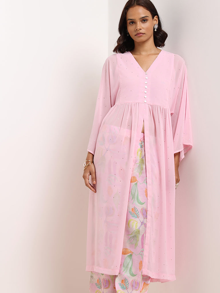 Vark Pink Printed Kurta & Palazzos Set