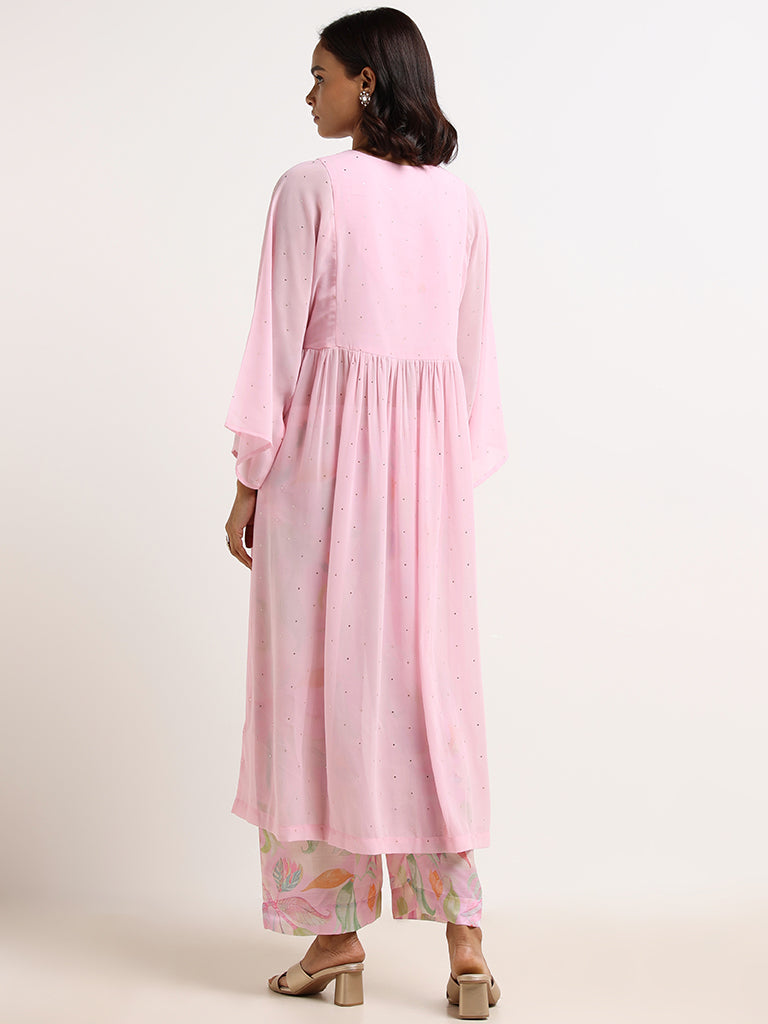 Vark Pink Printed Kurta & Palazzos Set