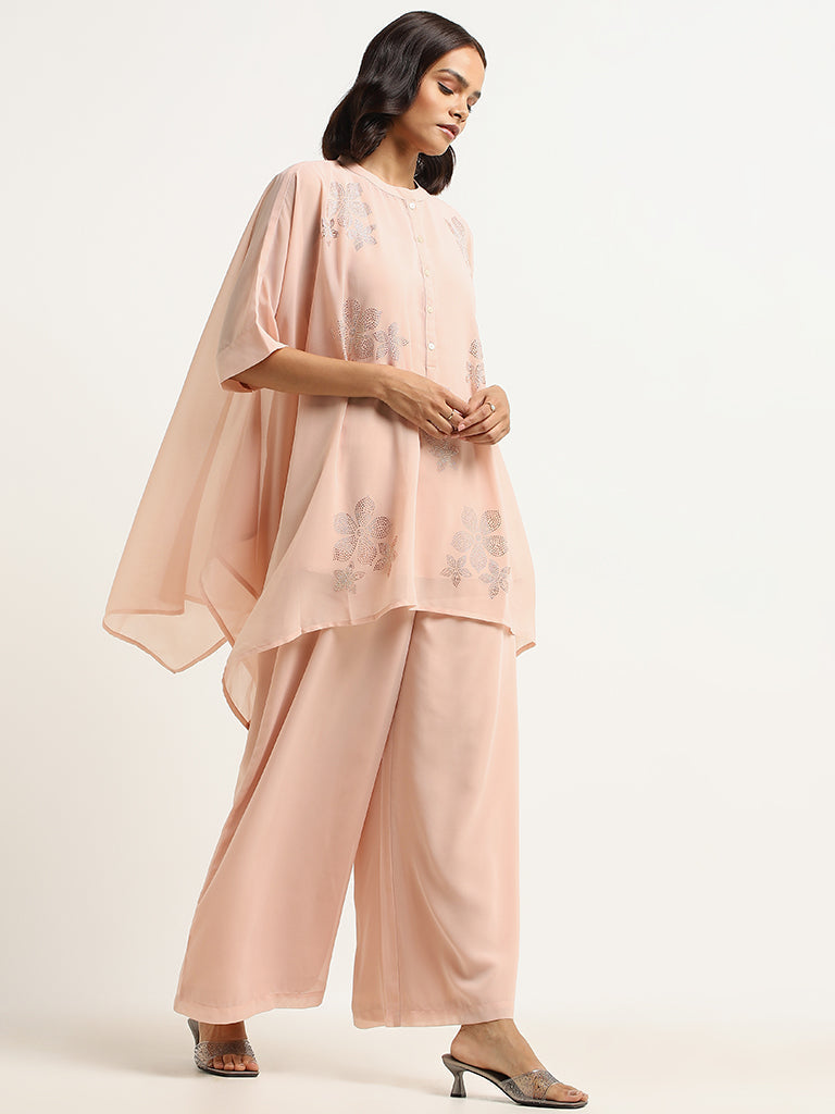 Vark Pink Glitter Printed Kaftan Set