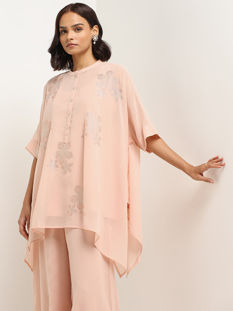 Vark Pink Glitter Printed Kaftan Set