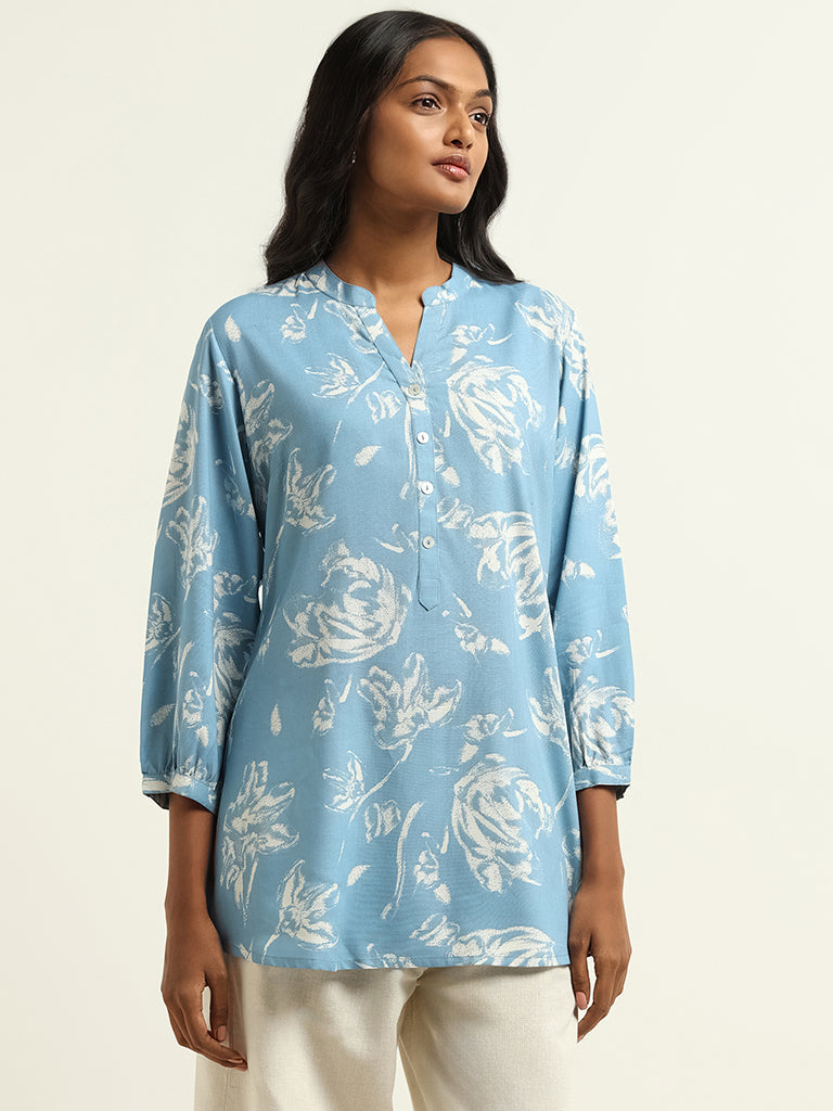 Utsa Blue Printed Kurti