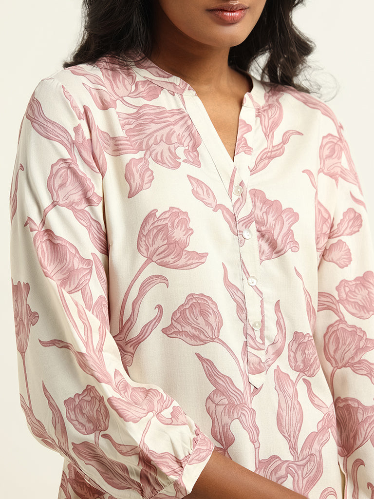 Utsa Pink Printed Kurti