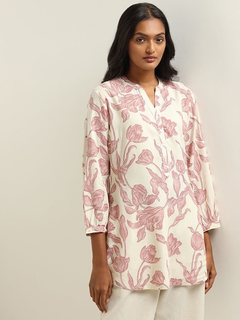 Utsa Pink Printed Kurti