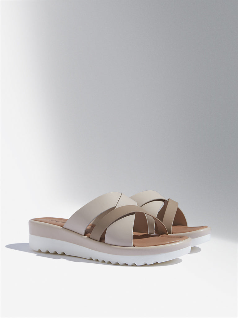 LUNA BLU Beige Multi-Strap Platform Sandals