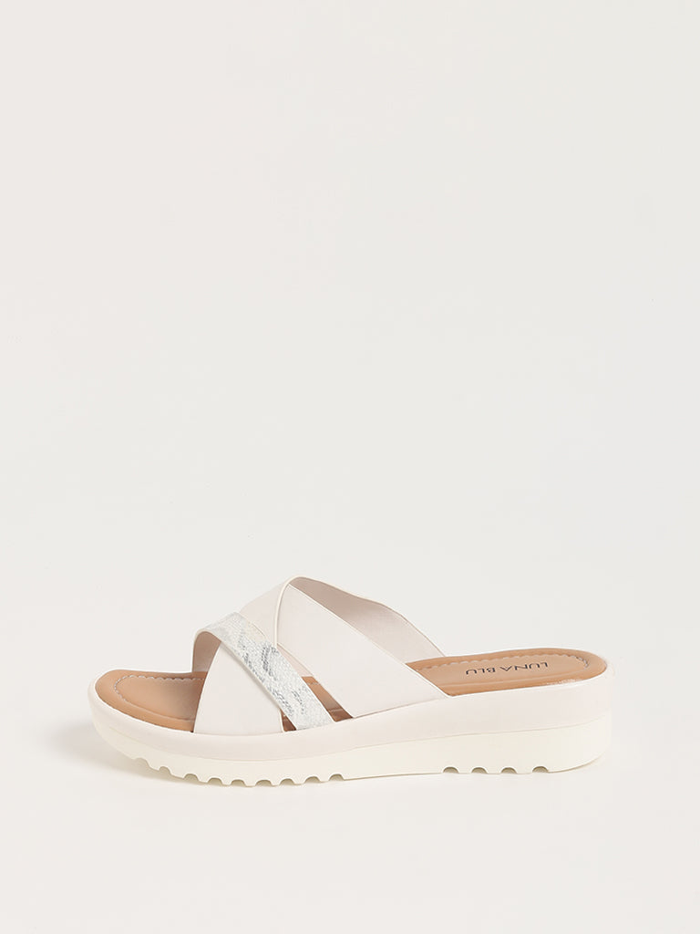 LUNA BLU White Strappy Slides