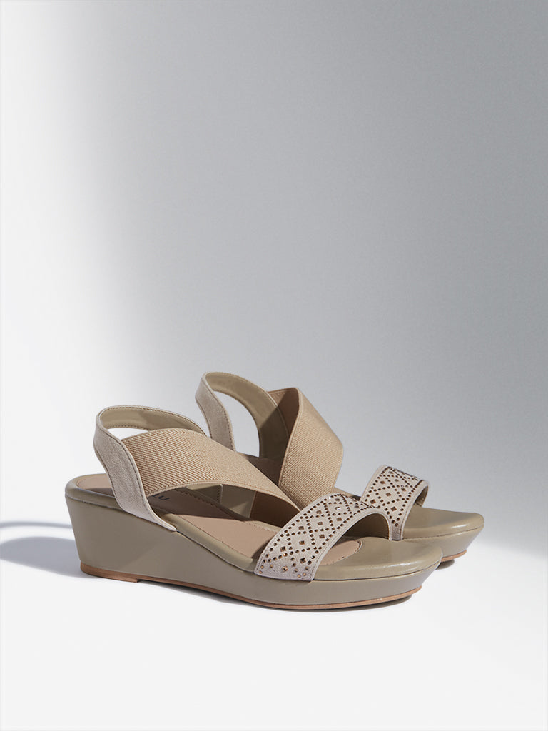 LUNA BLU Beige Slingback Wedge Heel Sandals