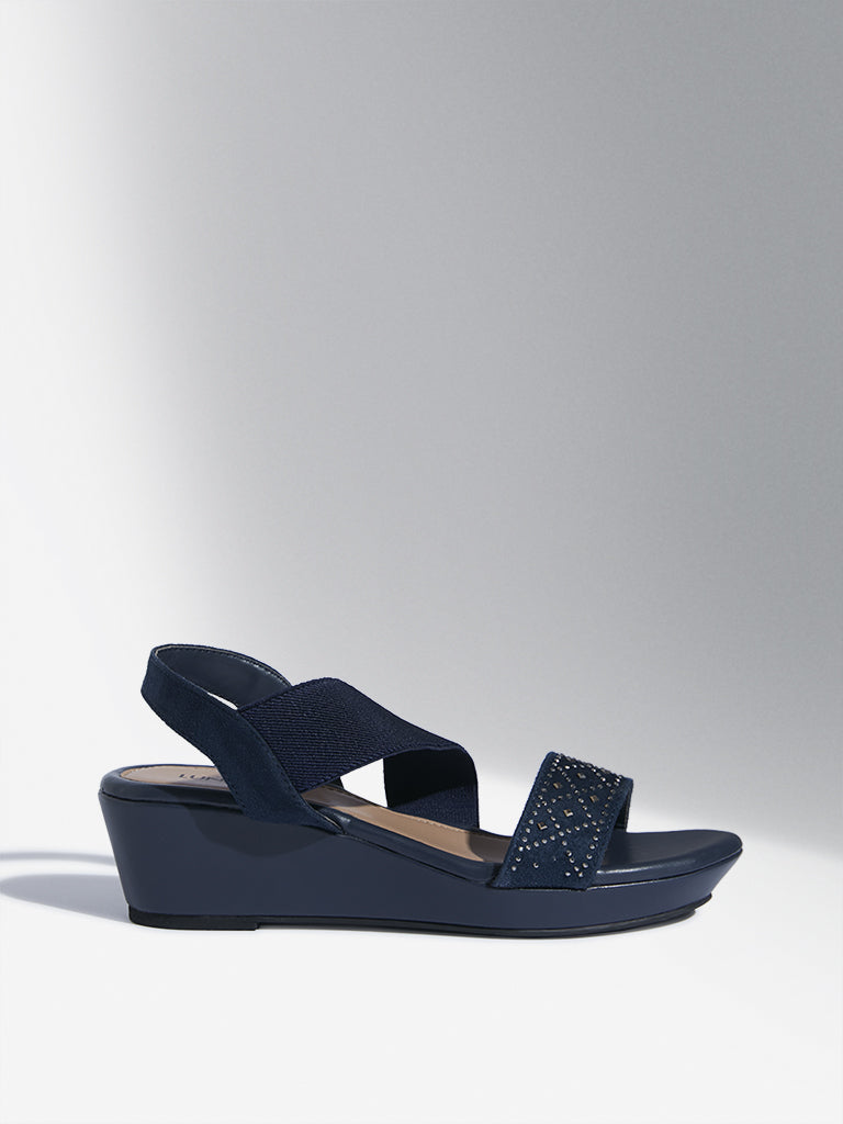 LUNA BLU Navy Slingback Wedge Heel Sandals