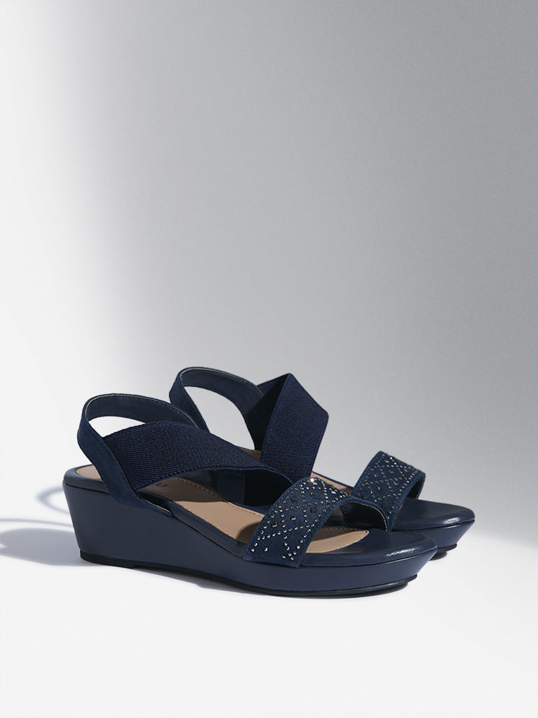 LUNA BLU Navy Slingback Wedge Heel Sandals