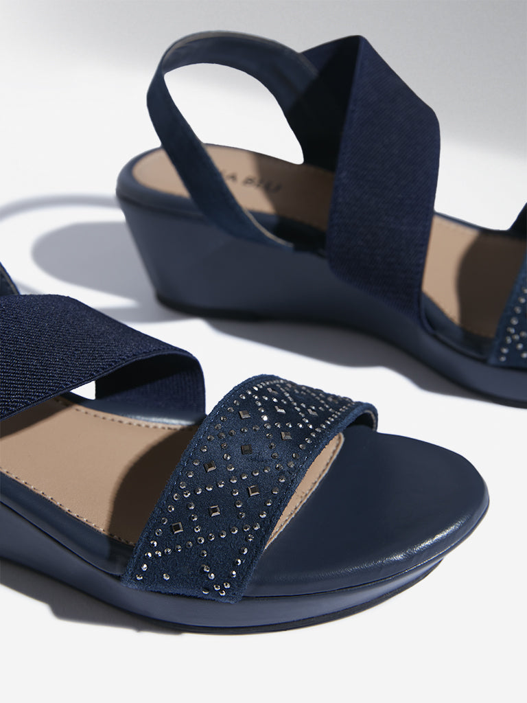 LUNA BLU Navy Slingback Wedge Heel Sandals