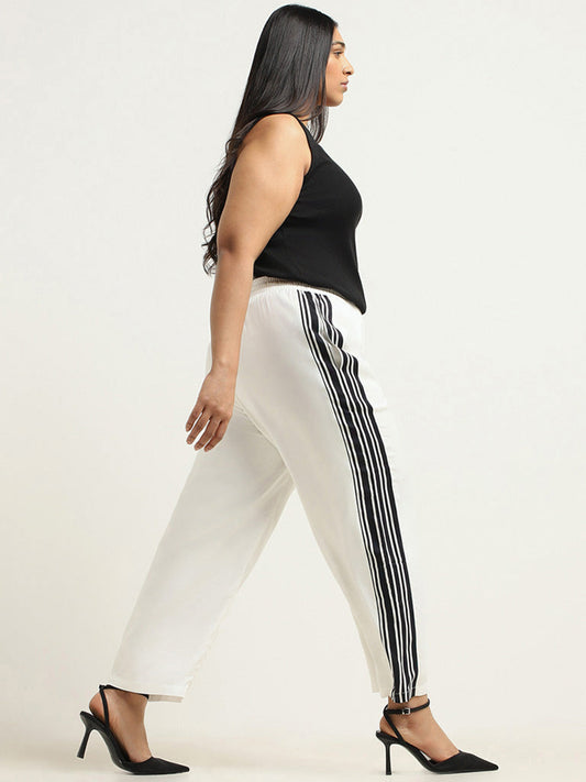 Gia White Striped Cotton Pants