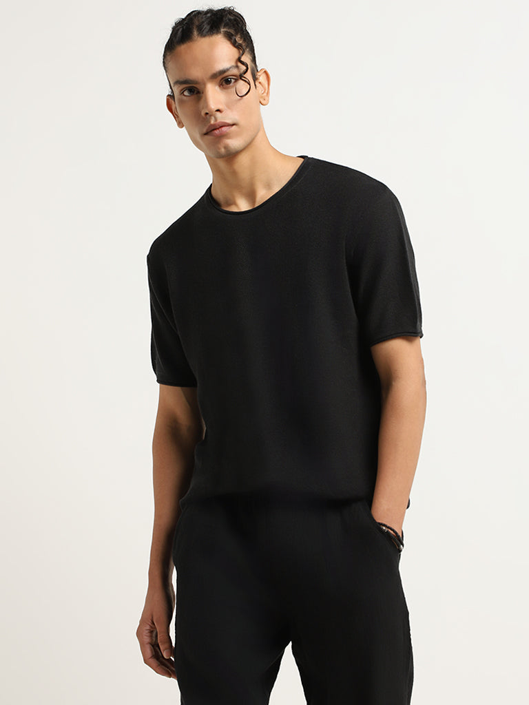 ETA Black Knitted Slim Fit T-Shirt