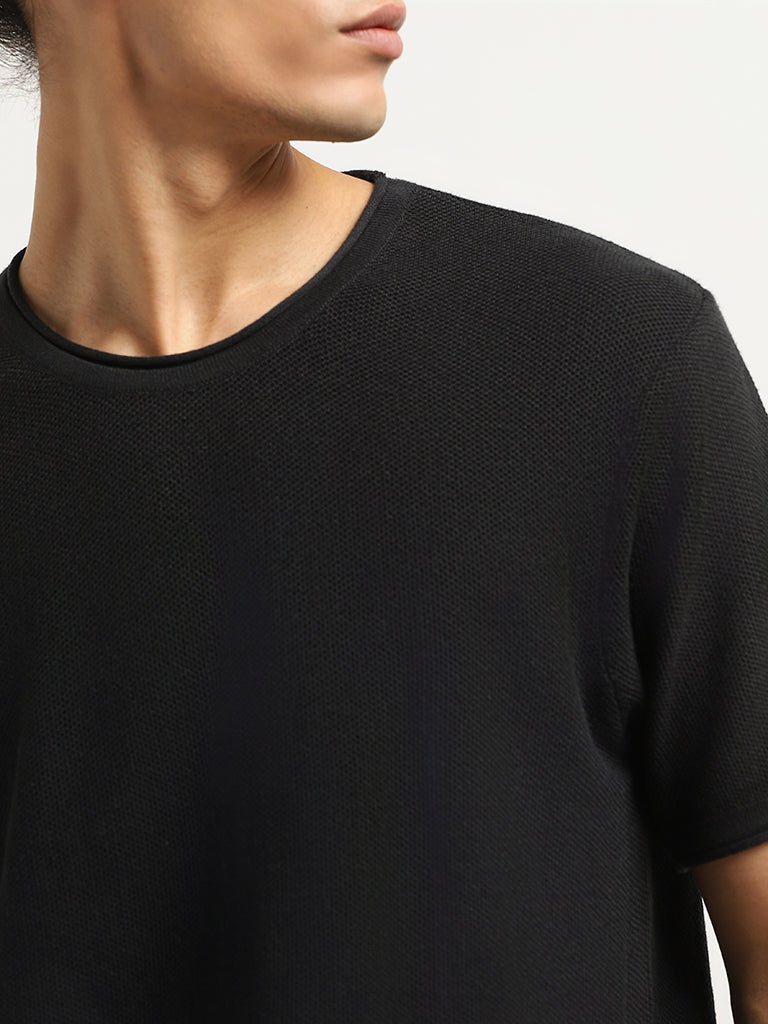 ETA Black Knitted Slim Fit T-Shirt