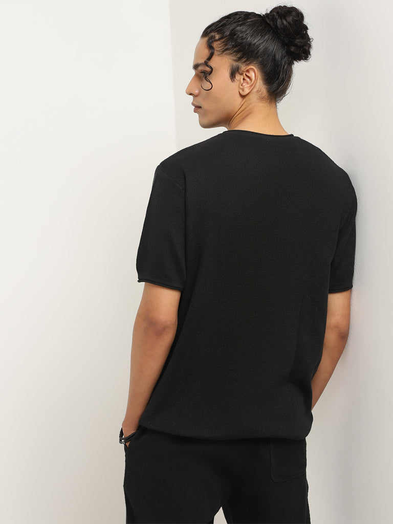 ETA Black Knitted Slim Fit T-Shirt