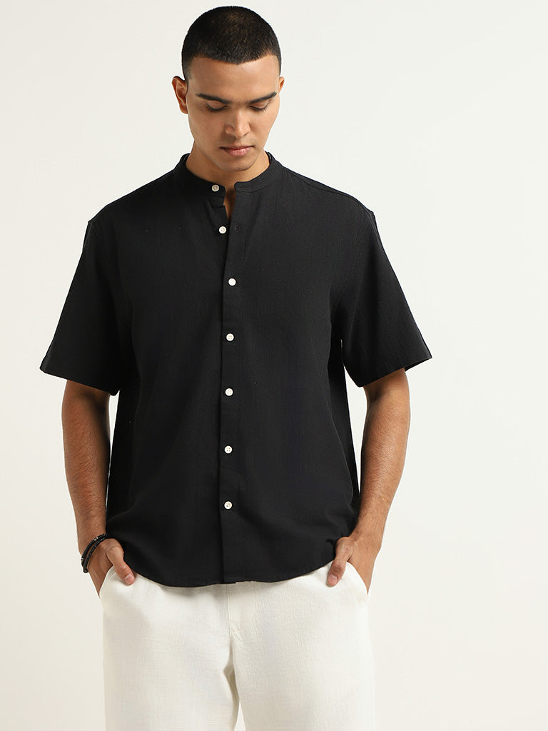 ETA Black Plain Cotton Relaxed Fit Shirt