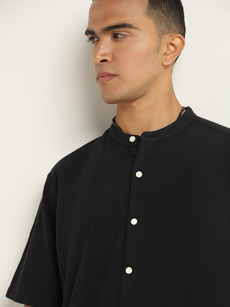 ETA Black Plain Cotton Relaxed Fit Shirt