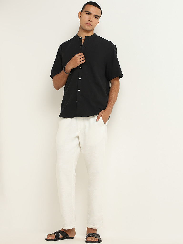 ETA Black Plain Cotton Relaxed Fit Shirt