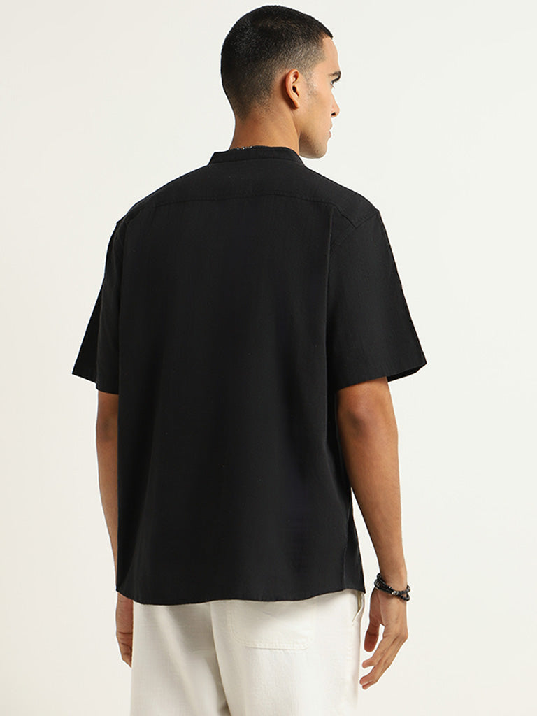 ETA Black Plain Cotton Relaxed Fit Shirt