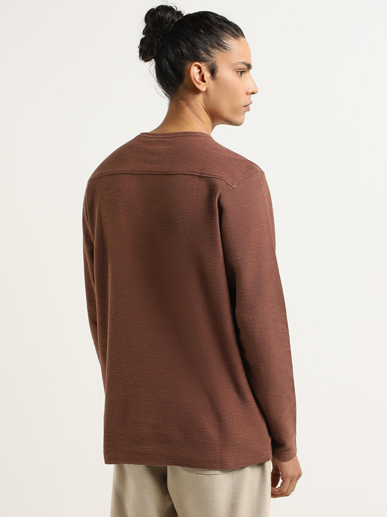 ETA Brown Self-Patterned Cotton T-Shirt