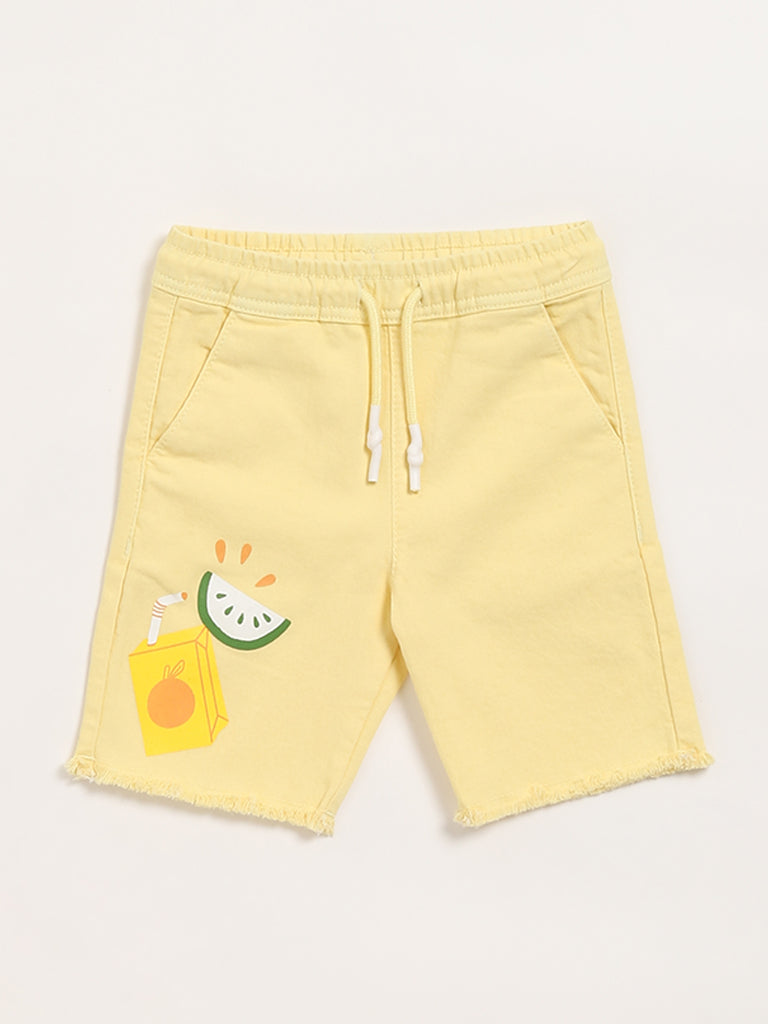 HOP Kids Yellow Printed Shorts