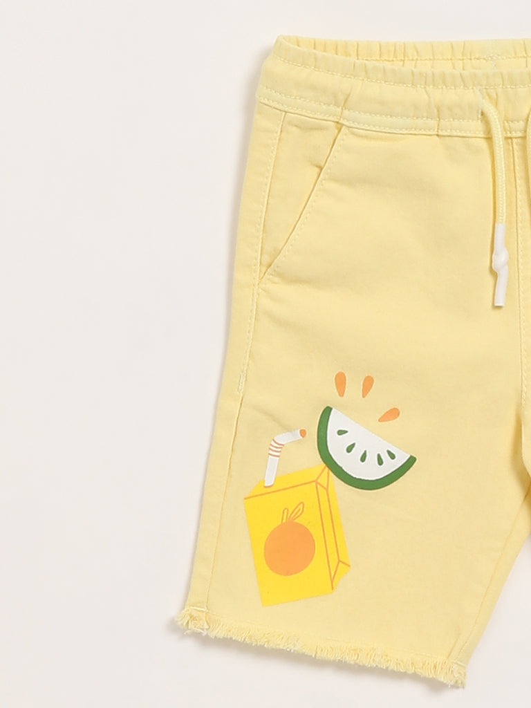 HOP Kids Yellow Printed Shorts