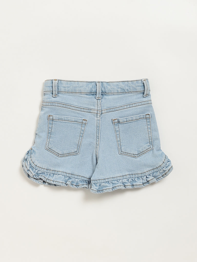 HOP Kids Blue Denim Printed Shorts