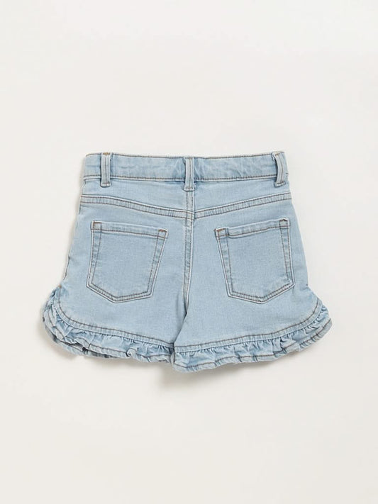 HOP Kids Blue Denim Printed Shorts