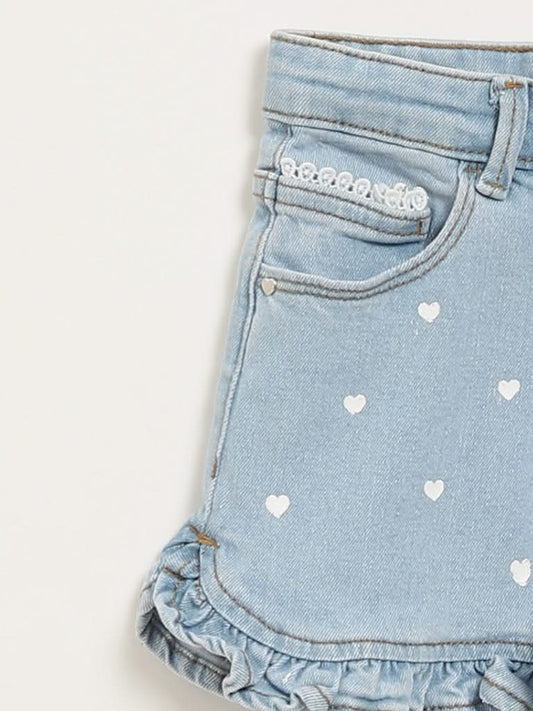 HOP Kids Blue Denim Printed Shorts