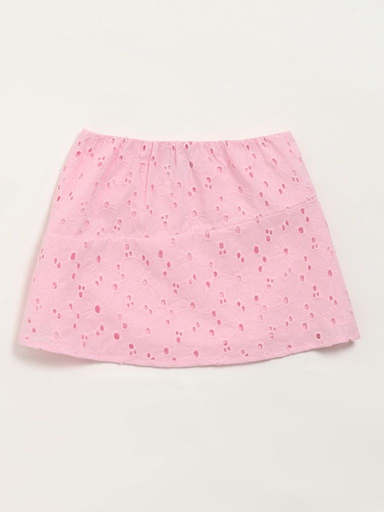 HOP Kids Pink Embroidered Skirt