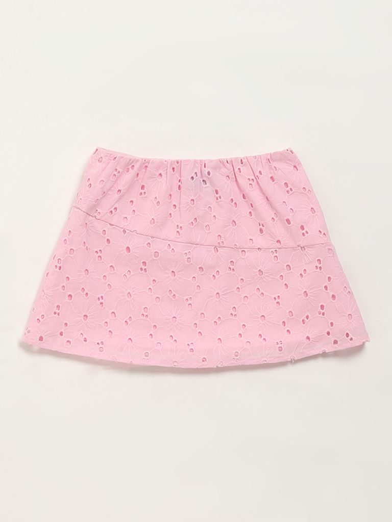 HOP Kids Pink Embroidered Skirt