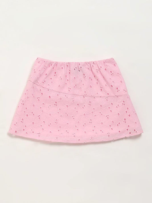 HOP Kids Pink Embroidered Skirt