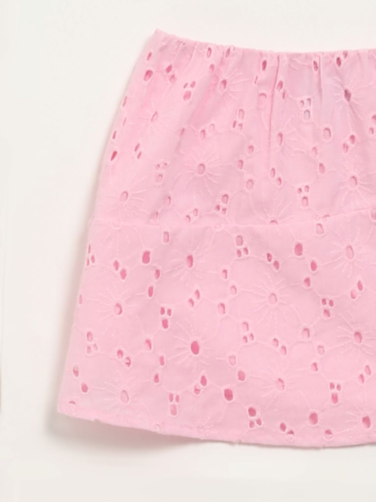 HOP Kids Pink Embroidered Skirt