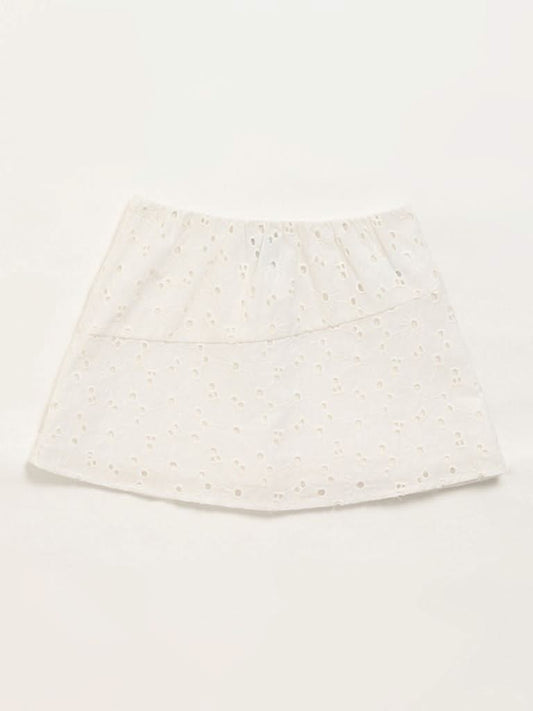 HOP Kids White Embroidered Skirt