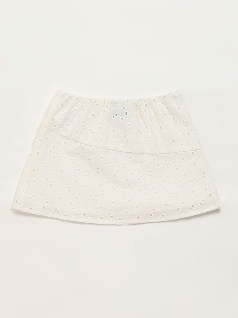 HOP Kids White Embroidered Skirt