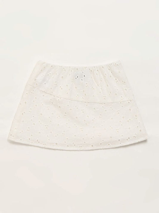 HOP Kids White Embroidered Skirt