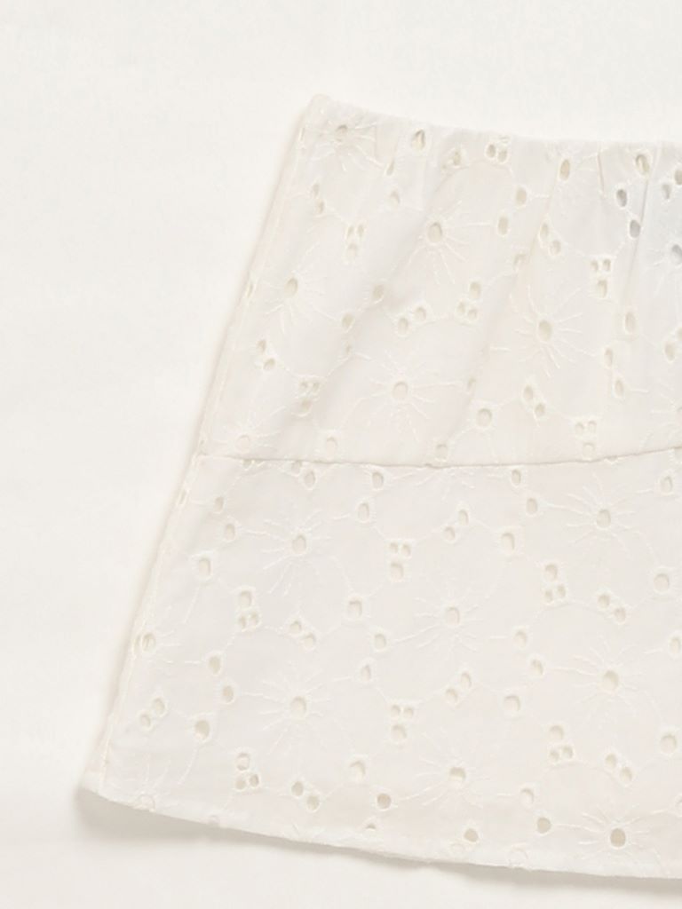 HOP Kids White Embroidered Skirt