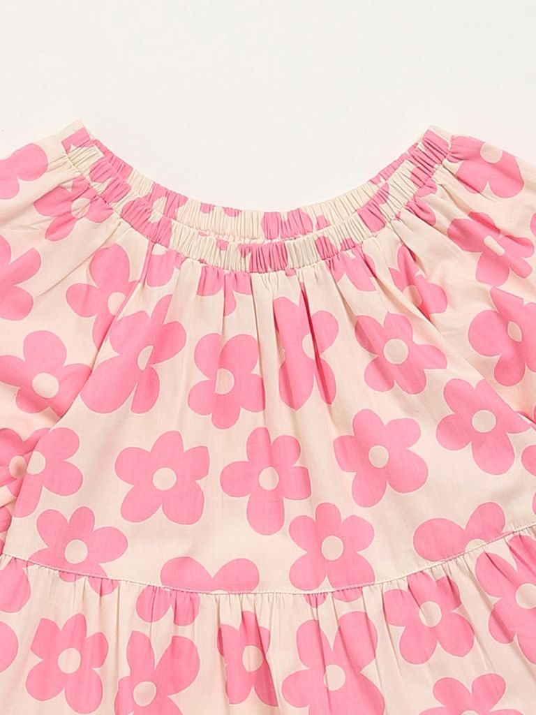 HOP Kids Pink Floral Printed Dress