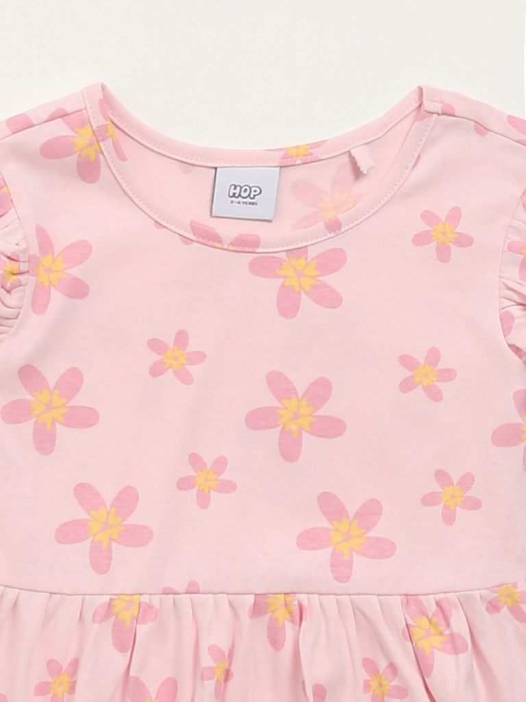 HOP Kids Pink Floral Printed Dress