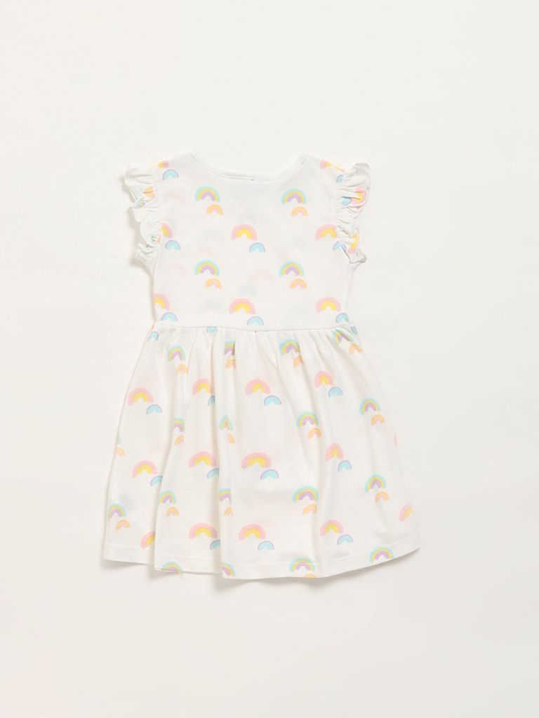 HOP Kids White Rainbow Printed Dress