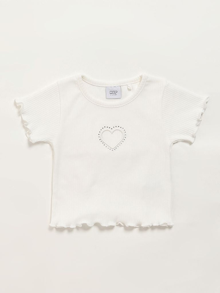 HOP Kids White Self-Striped Top