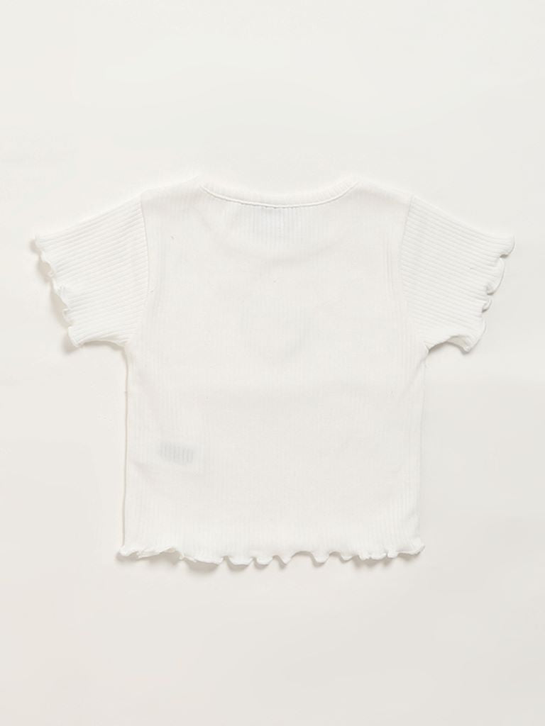 HOP Kids White Self-Striped Top