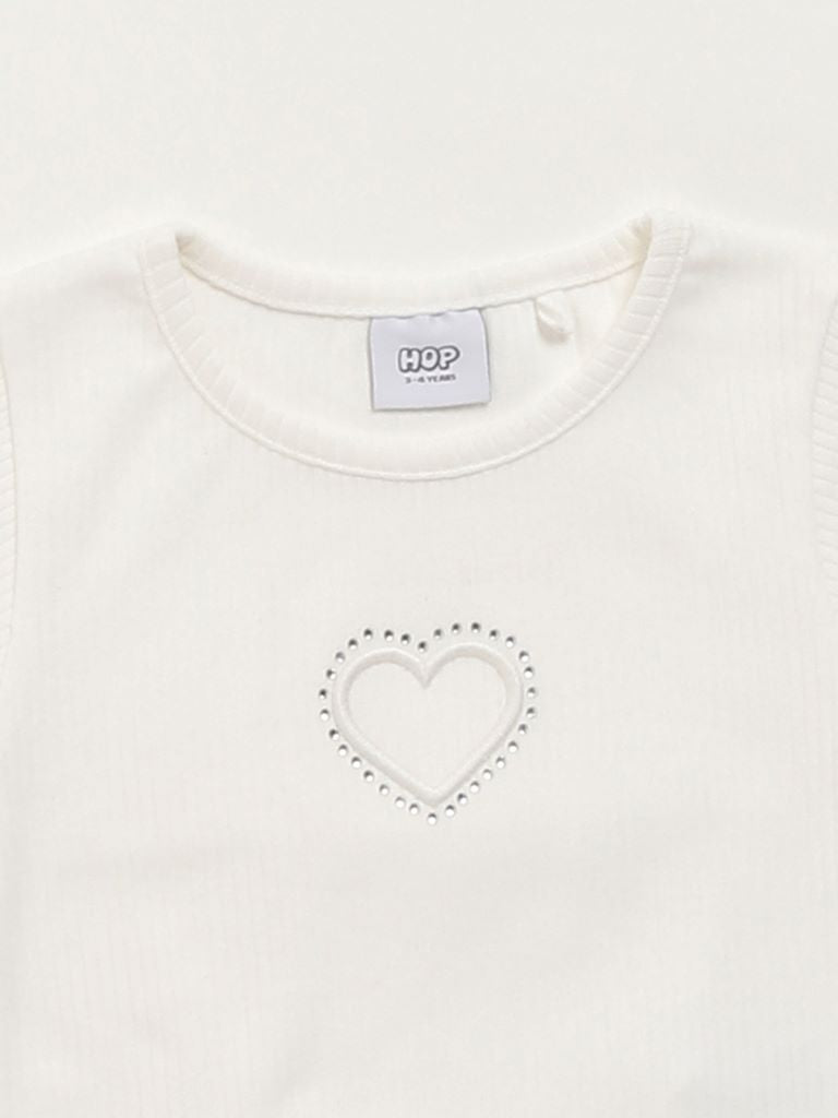 HOP Kids White Self-Striped Top