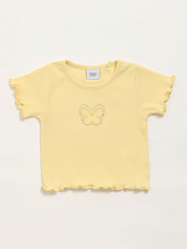 HOP Kids Yellow Self-Striped Top