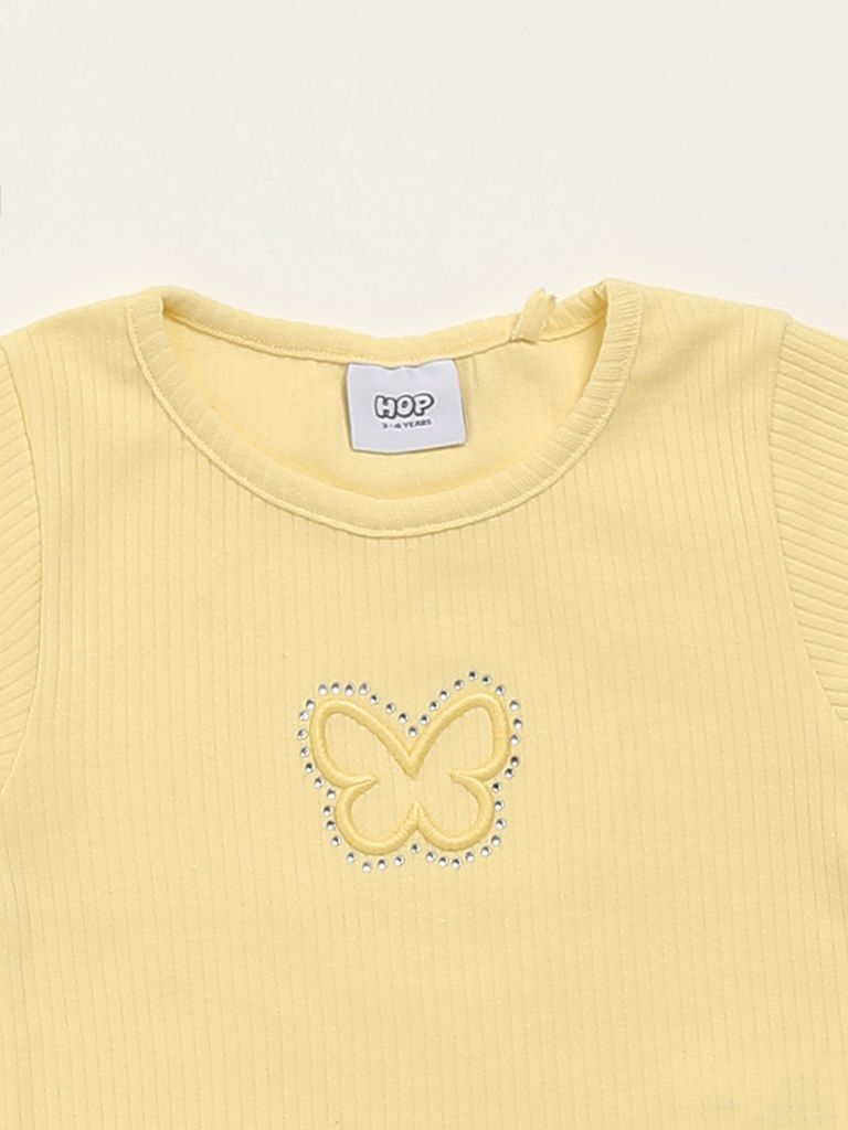 HOP Kids Yellow Self-Striped Top