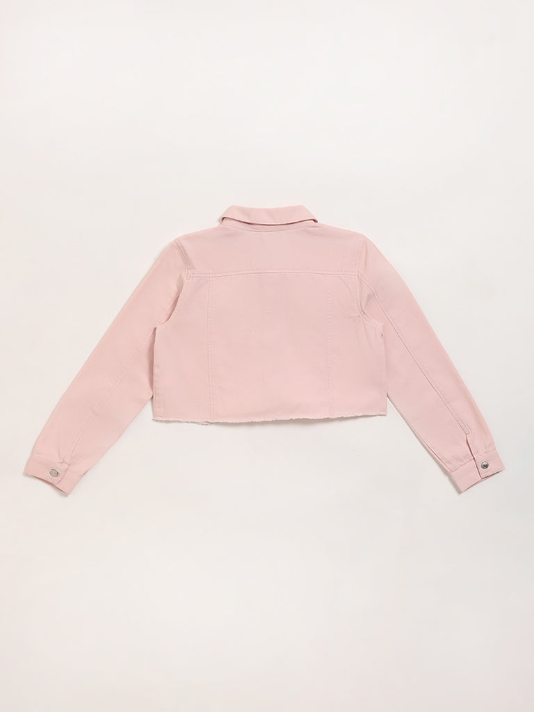 Y&F Kids Pink Cropped Twill Jacket